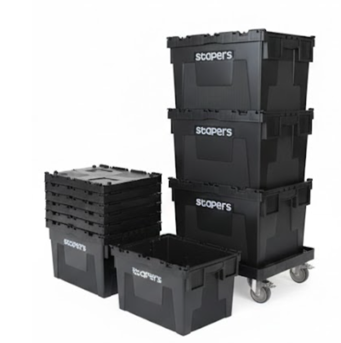 Location caisses déménagement entreprise - Kit Start-up avec bacs plastiques et chariot