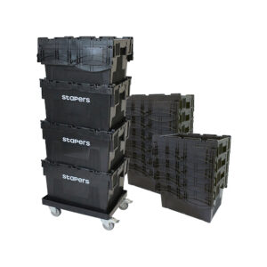 Alignement de bacs STAPERS emboîtés pour location bacs déménagement