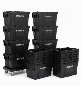 Pile de caisse STAPERS illustrant le service de location de caisses