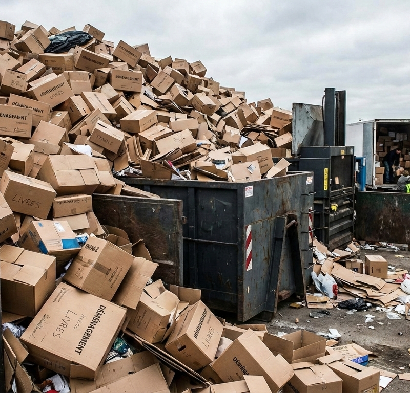pile de carton après un déménagement d'entreprise